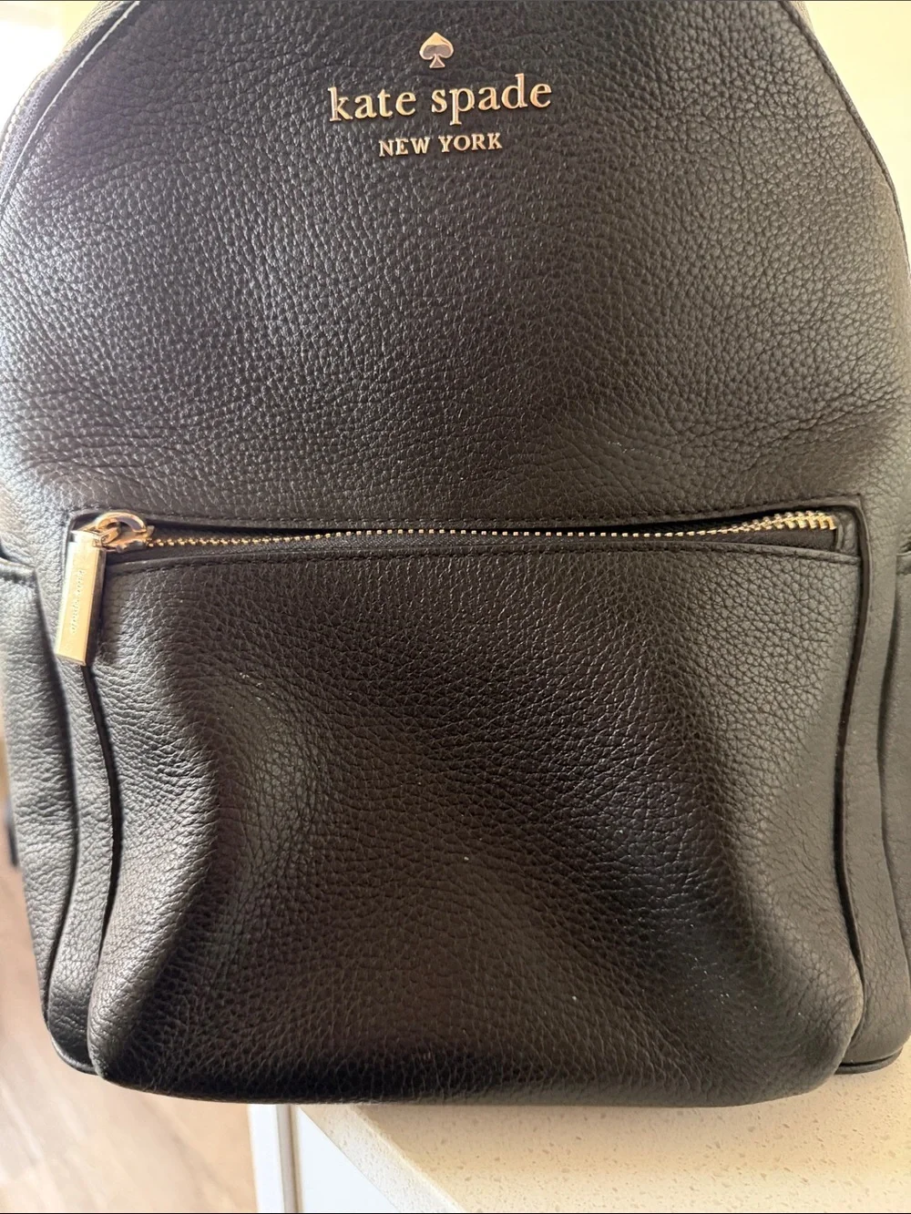 kate spade Black Pebbled Leather Mini Backpack with Gold Hardware